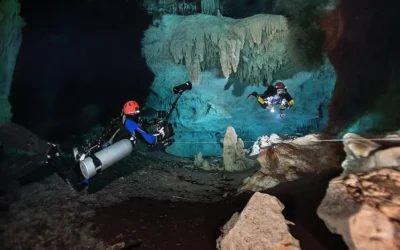 Cave diver with light